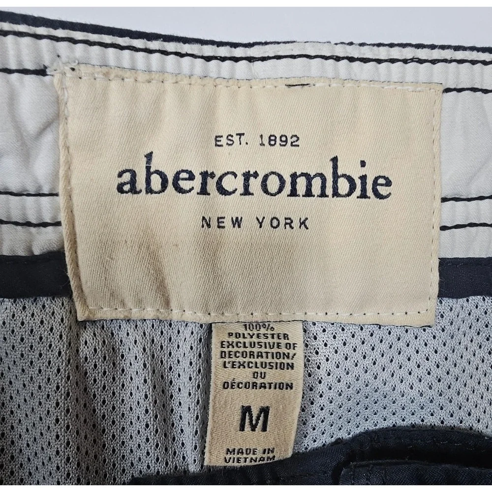 Abercrombie Kids Boys Navy Blue White Stripe Logo Swim Trunks Board Short Medium